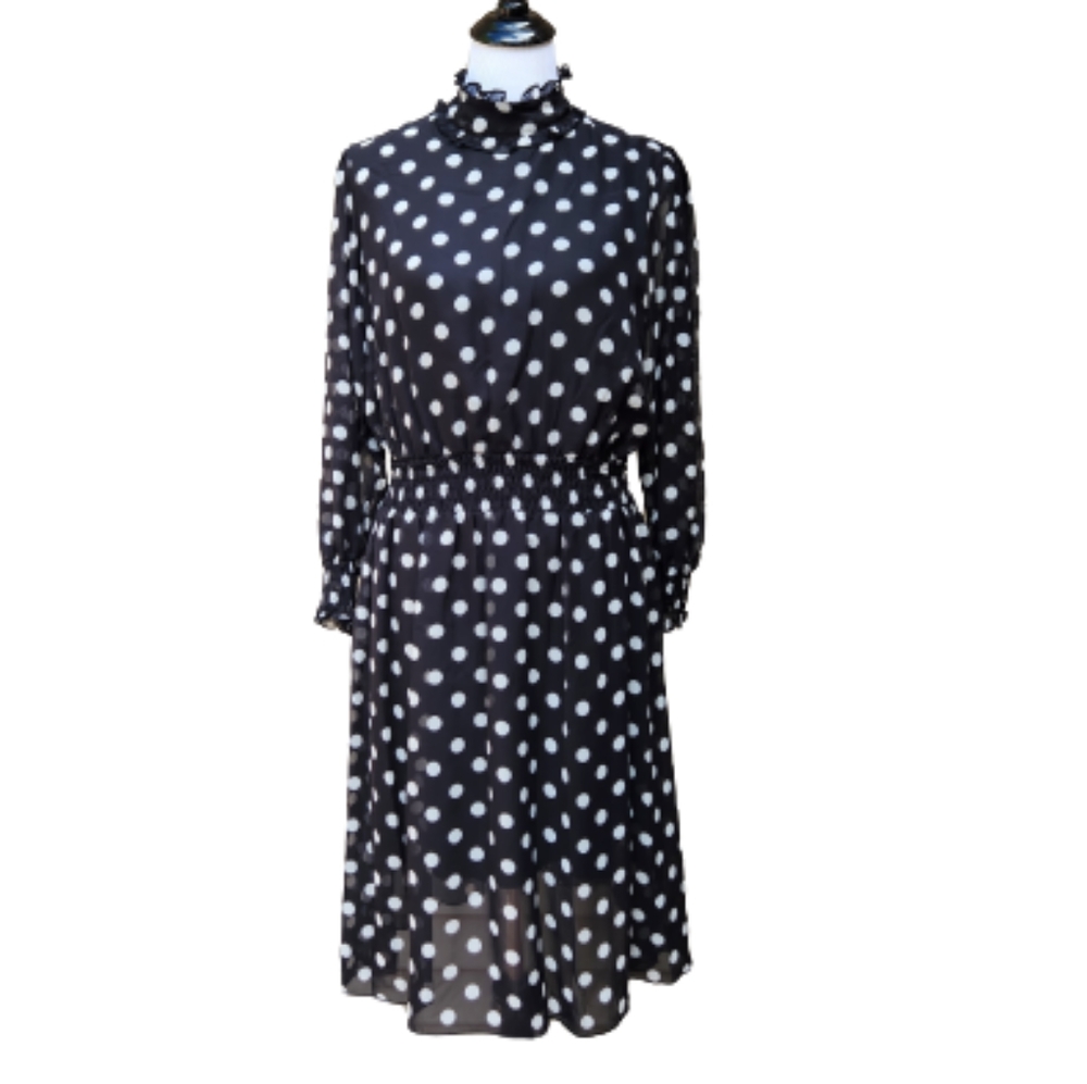 Kate & Lily Black Polka-Dot Dress Mockneck Long Sleeves NWT Modest